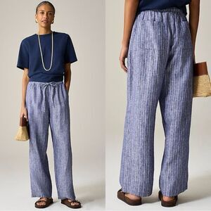 NWT J CREW PETITE New Soleil pant in striped linen in blue stripe